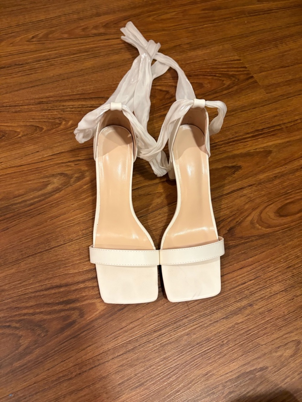 Women's White Ankle-Tie Square-Toe Sandals